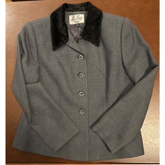 Vintage Le Suit Womens Sz 10P Jacket Gray Blazer Single Breasted Polyester Wool - Picture 2 of 8